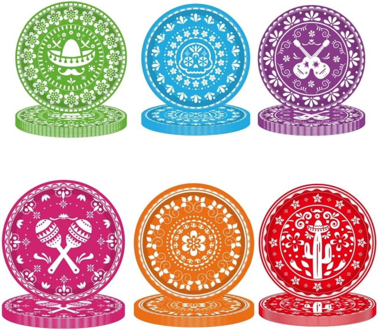 48PCS Mexican Fiesta Happy Birthday Decorations Mexican Serape Paper Plates Mexican Party Decorations Fiesta Party Plates for Taco Carnival Birthday Baby Shower Party Supplies